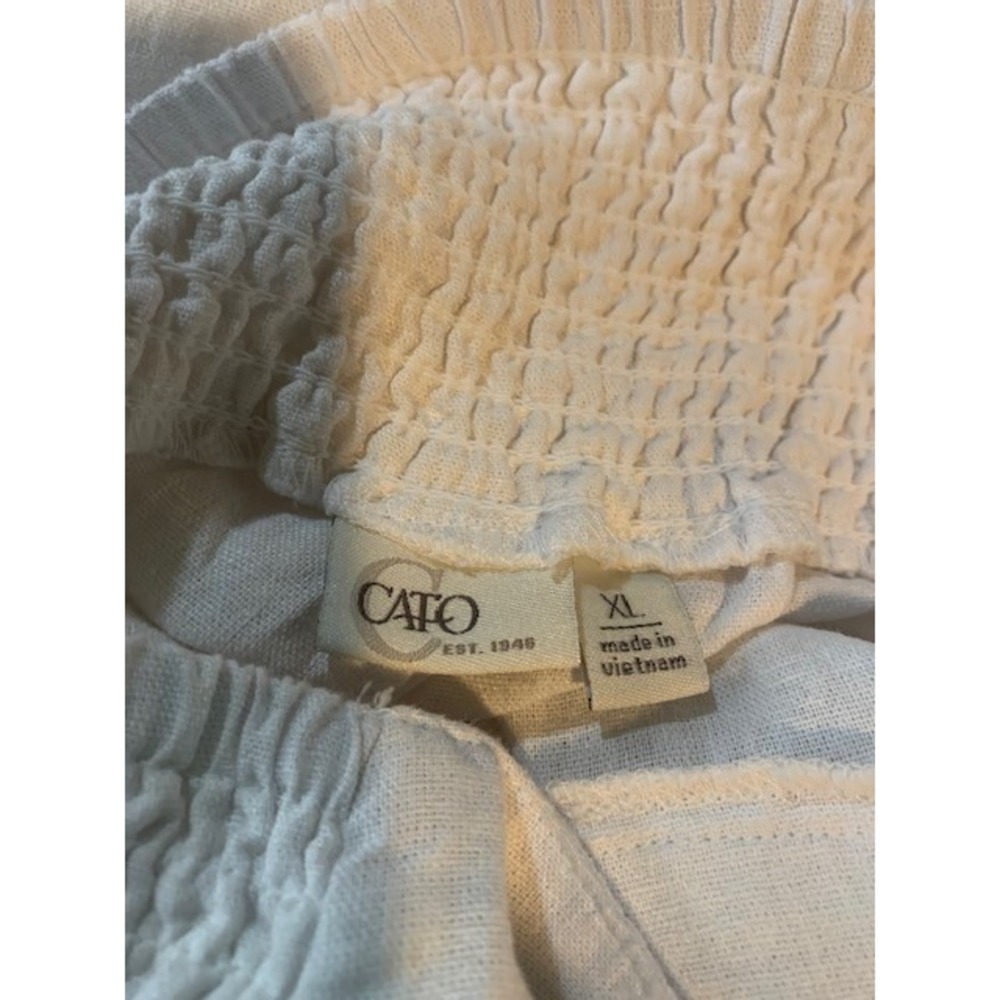 Cato White Wide Leg Smocked High Waist Casual Linen Blend Pants Women's XL